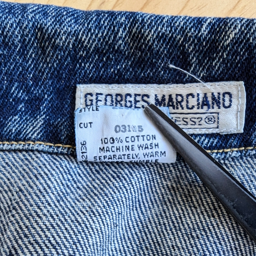 Vintage GUESS Denim Trucker Jean Jacket Georges Marciano Stonewash Blue Large - Picture 10 of 14